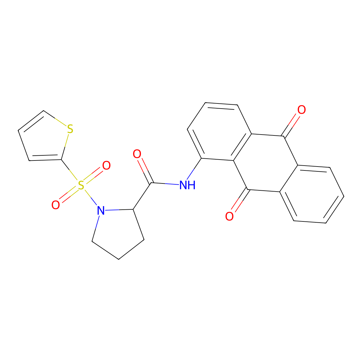 N-(9,10-dioxo-9,10-dihydroanthracen-1-yl)-1-(thiophen-2-ylsulfonyl)pyrrolidine-2-carboxamide molecular structure, CAS 1100760-47-1