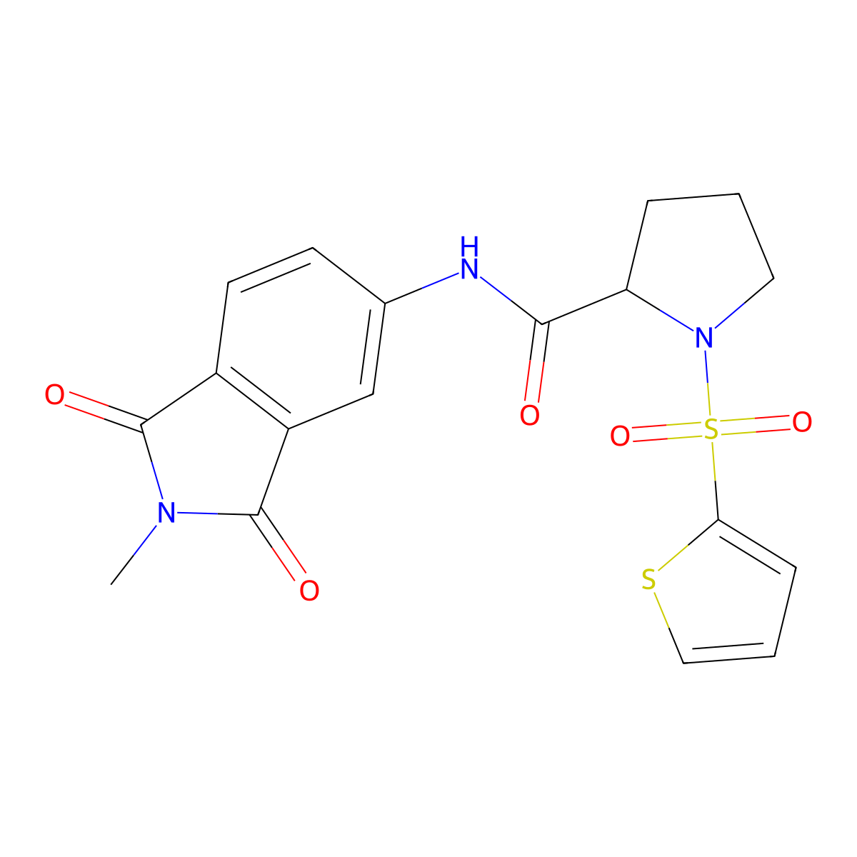 N-(2-methyl-1,3-dioxoisoindolin-5-yl)-1-(thiophen-2-ylsulfonyl)pyrrolidine-2-carboxamide molecular structure, CAS 1100760-54-0