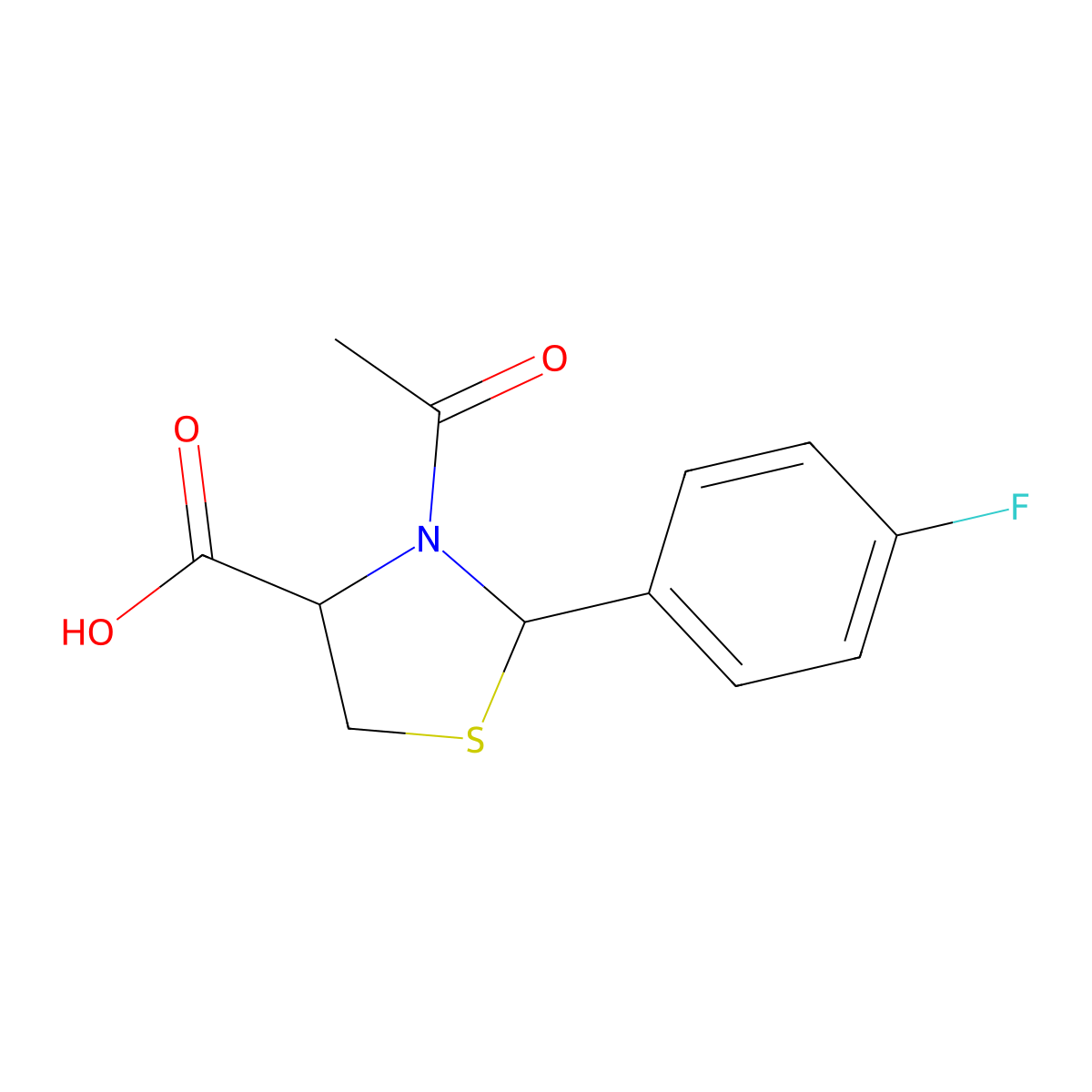 (2R,4R)-3-acetyl-2-(4-fluorophenyl)-1,3-thiazolidine-4-carboxylic acid molecular structure, CAS 110078-80-3
