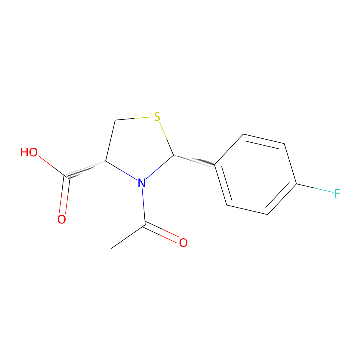 (2R,4R)-3-acetyl-2-(4-fluorophenyl)-1,3-thiazolidine-4-carboxylic acid molecular structure, CAS 110078-80-3