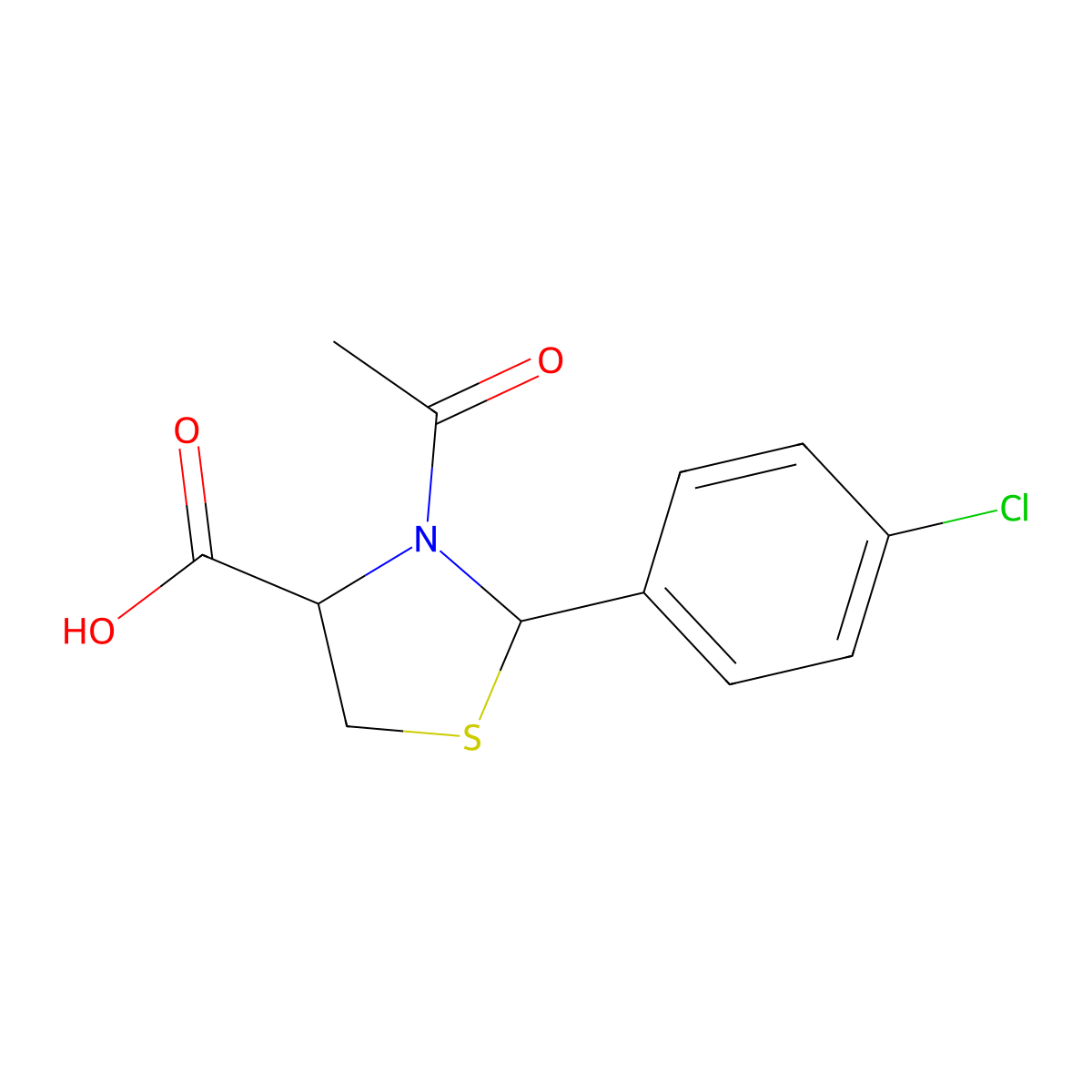 (2R,4R)-3-acetyl-2-(4-chlorophenyl)-1,3-thiazolidine-4-carboxylic acid molecular structure, CAS 110078-81-4