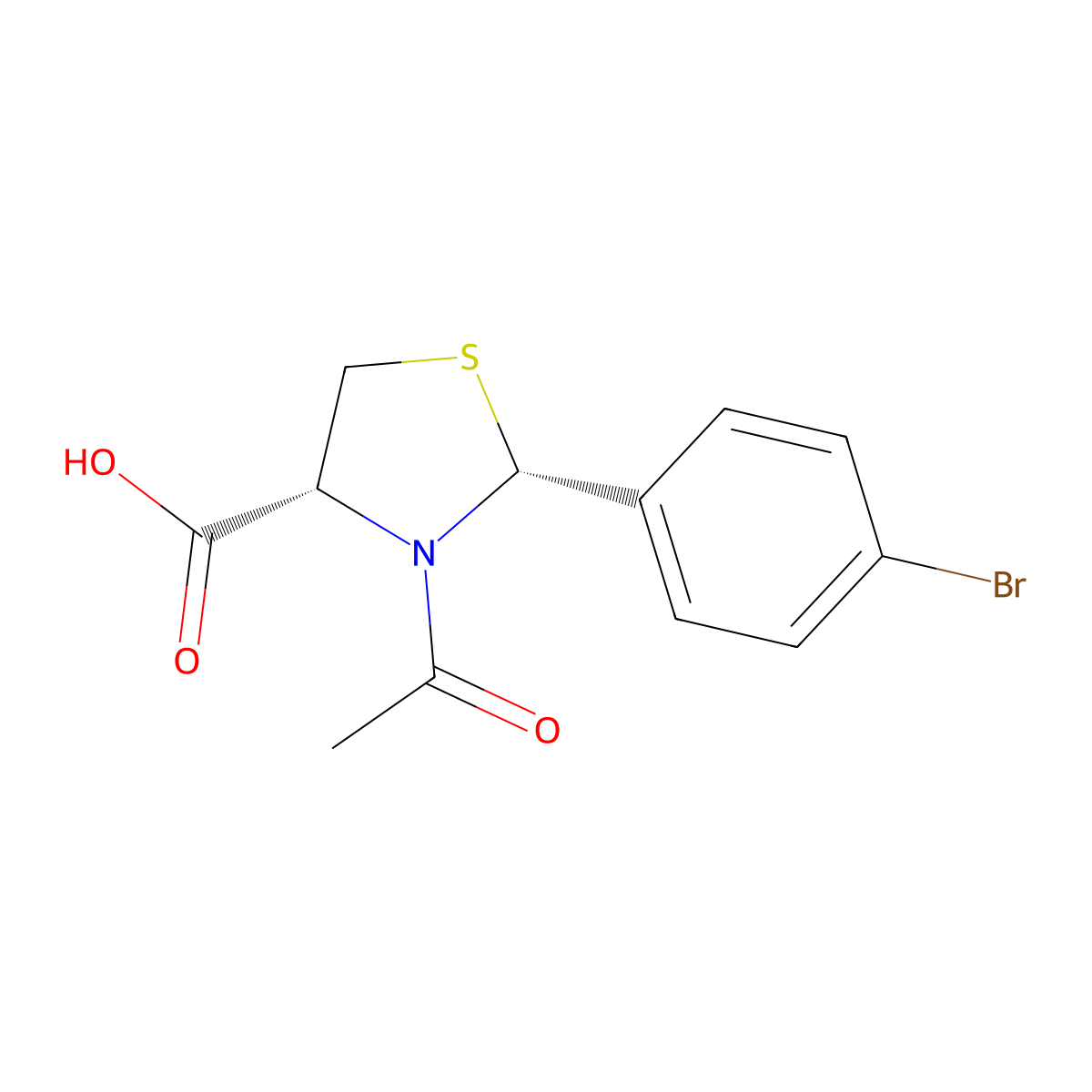 (2R,4R)-3-acetyl-2-(4-bromophenyl)-1,3-thiazolidine-4-carboxylic acid molecular structure, CAS 110078-82-5