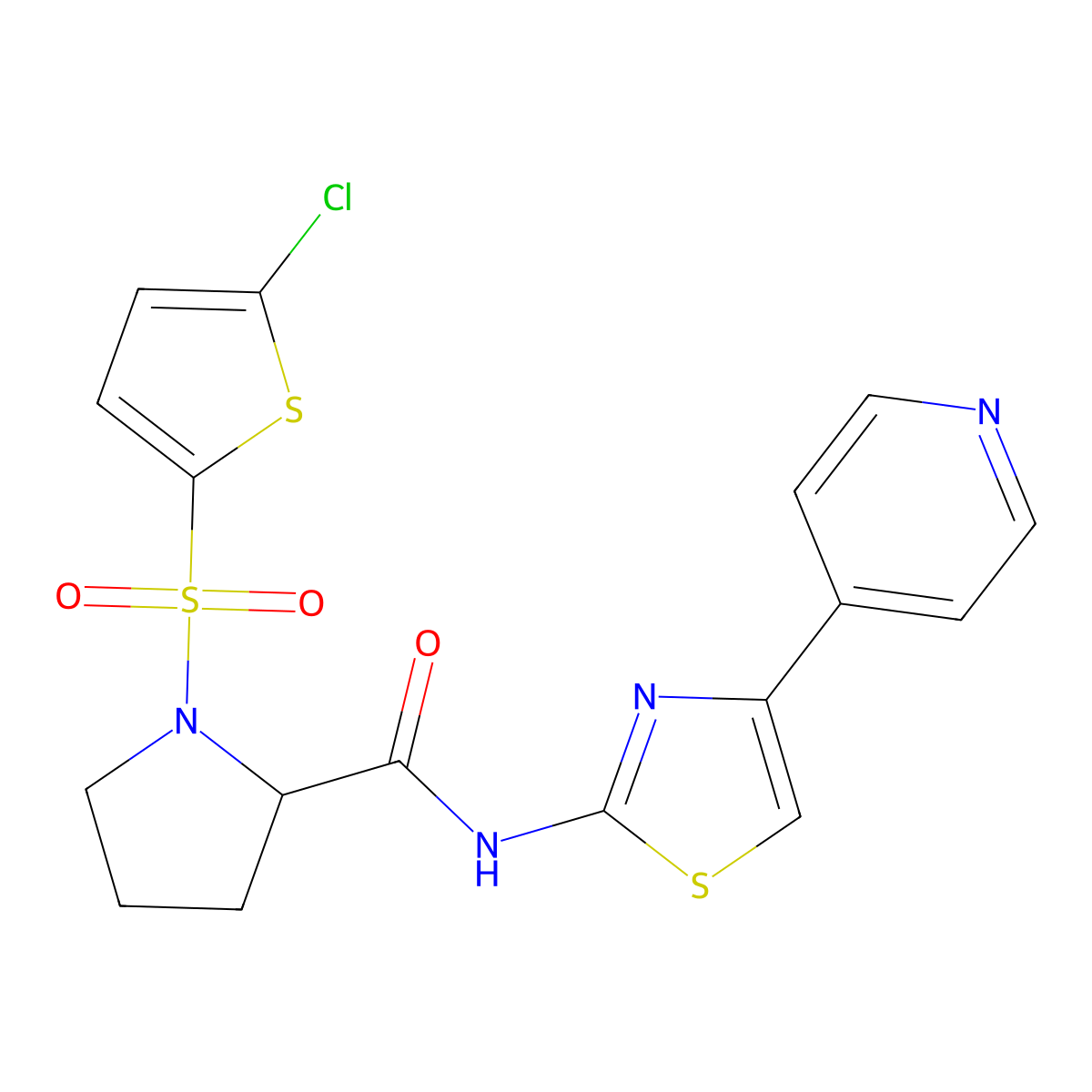 1-((5-chlorothiophen-2-yl)sulfonyl)-N-(4-(pyridin-4-yl)thiazol-2-yl)pyrrolidine-2-carboxamide molecular structure, CAS 1100785-40-7