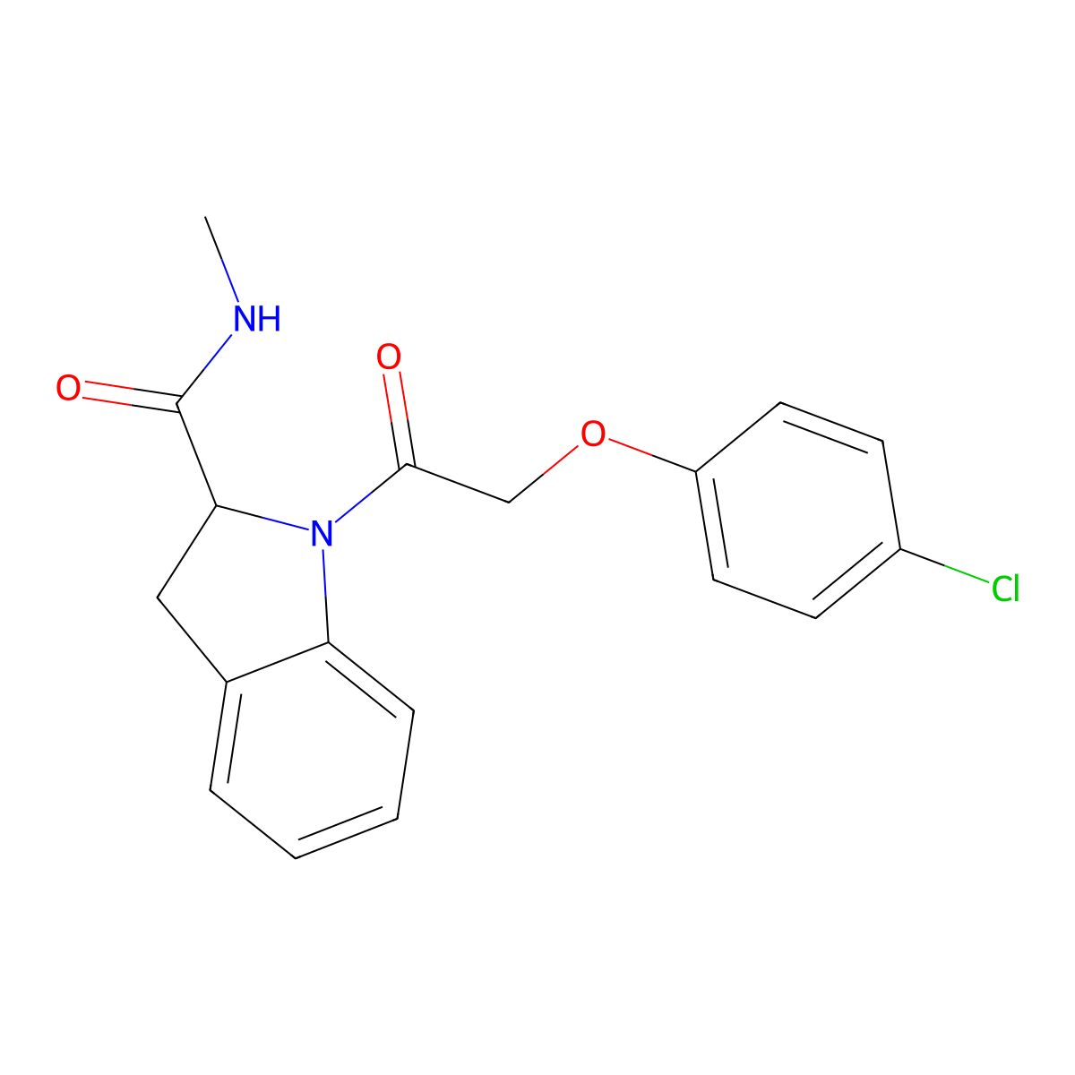 1-(2-(4-chlorophenoxy)acetyl)-N-methylindoline-2-carboxamide molecular structure, CAS 1100789-67-0