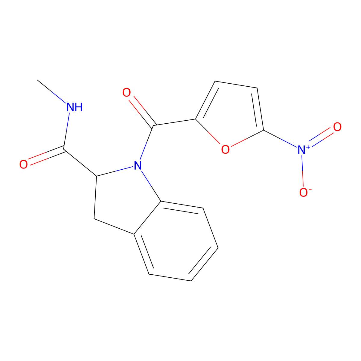 N-methyl-1-(5-nitrofuran-2-carbonyl)indoline-2-carboxamide molecular structure, CAS 1100790-37-1