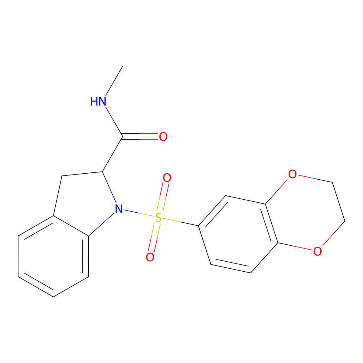 1-((2,3-dihydrobenzo[b][1,4]dioxin-6-yl)sulfonyl)-N-methylindoline-2-carboxamide molecular structure, CAS 1100792-12-8