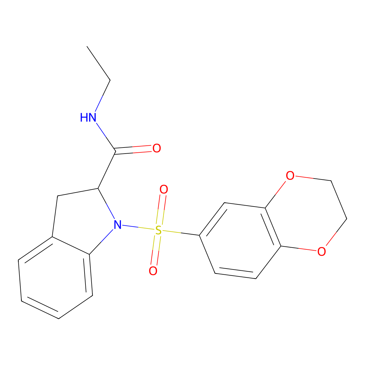 1-((2,3-dihydrobenzo[b][1,4]dioxin-6-yl)sulfonyl)-N-ethylindoline-2-carboxamide molecular structure, CAS 1100792-20-8