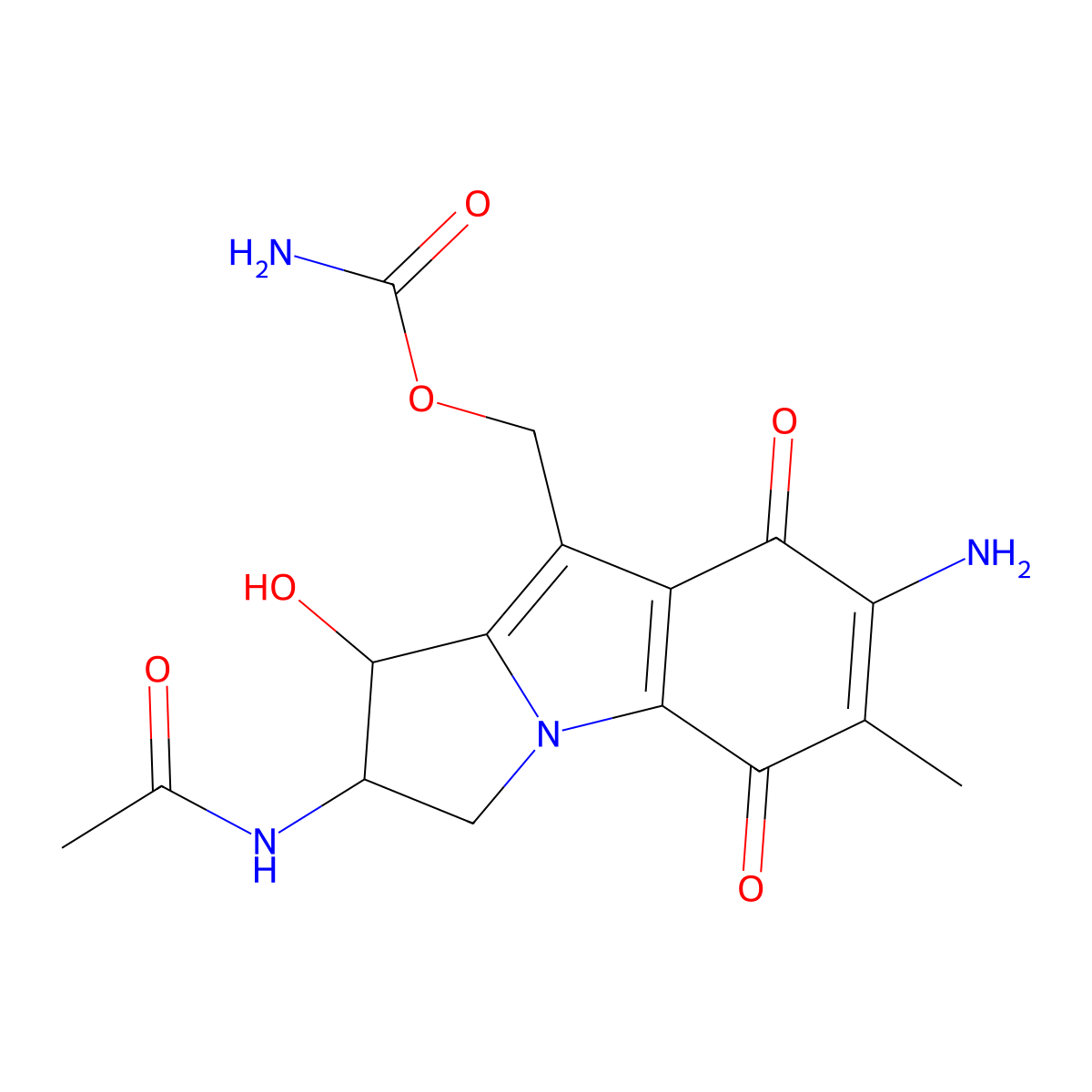 Acetamide, N-(7-amino-5,8-dioxo-1-hydroxy-9-(hydroxymethyl)-6-methyl-2,3,5,8-tetrahydro-1H-pyrrolo(1,2-a)indol-2-yl)-, 9-carbamate molecular structure, CAS 1101-58-2