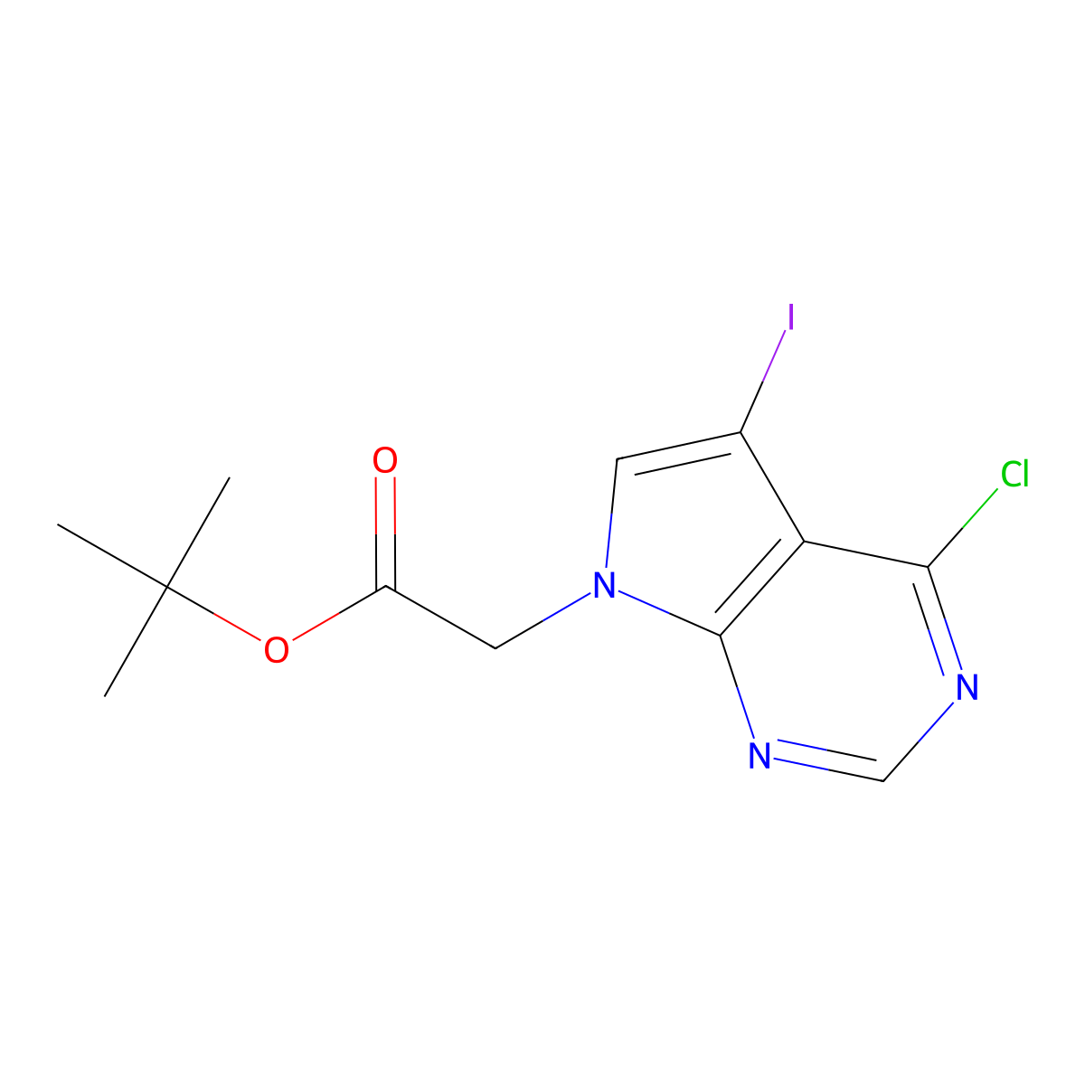 tert-butyl 2-{4-chloro-5-iodo-7H-pyrrolo[2,3-d]pyrimidin-7-yl}acetate molecular structure, CAS 1101099-80-2
