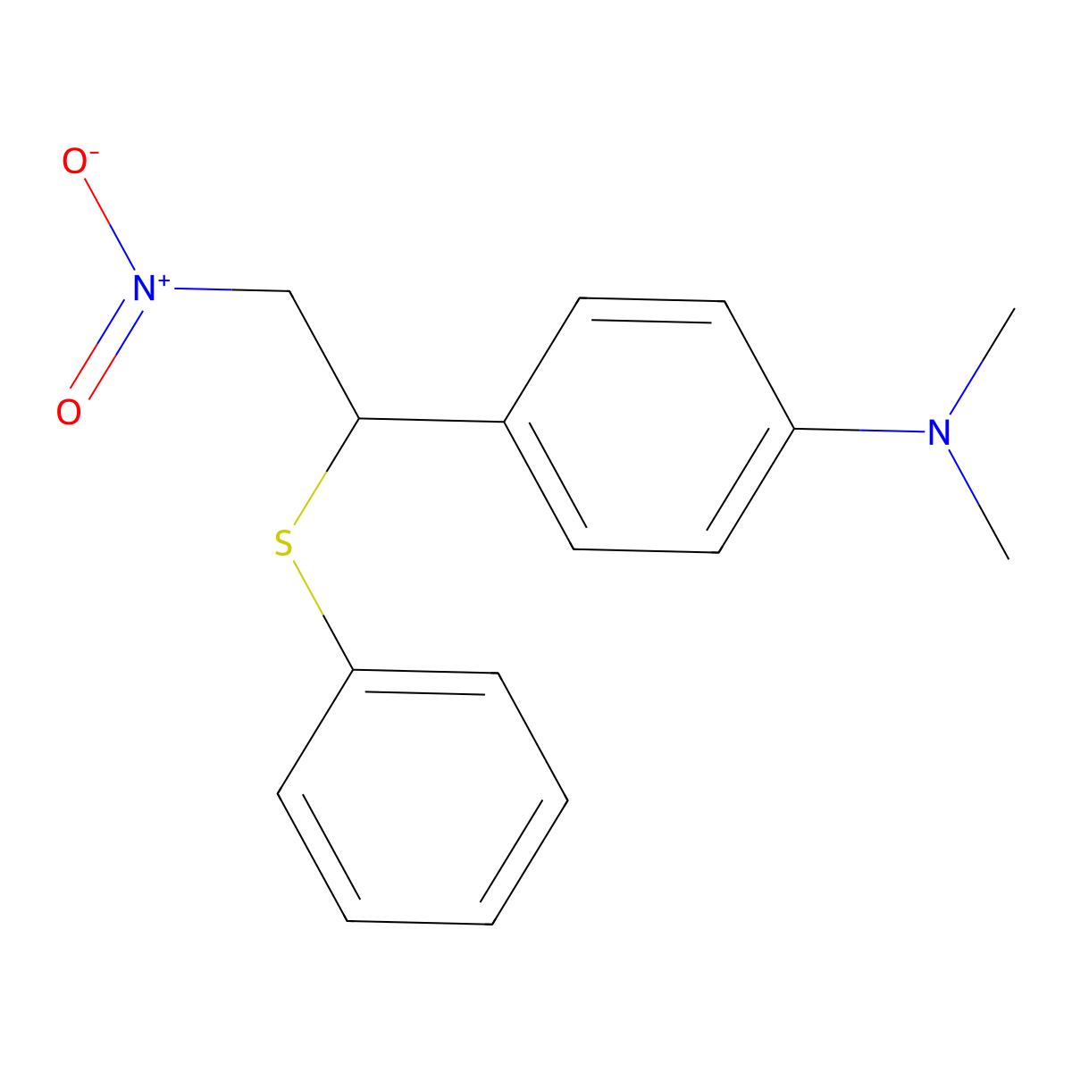 Dimethyl[4-(2-nitro-1-phenylthioethyl)phenyl]amine molecular structure, CAS 110113-58-1