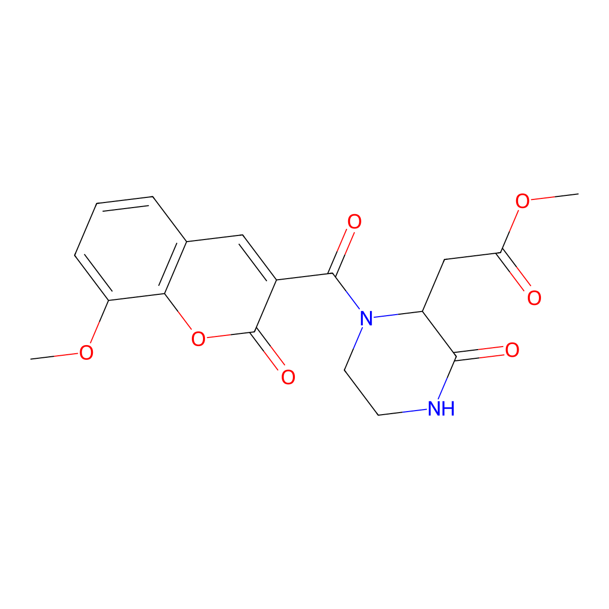 methyl 2-(1-(8-methoxy-2-oxo-2H-chromene-3-carbonyl)-3-oxopiperazin-2-yl)acetate molecular structure, CAS 1101131-57-0