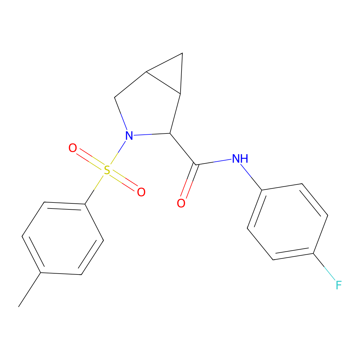 N-(4-fluorophenyl)-3-[(4-methylphenyl)sulfonyl]-3-azabicyclo[3.1.0]hexane-2-carboxamide molecular structure, CAS 1101135-83-4