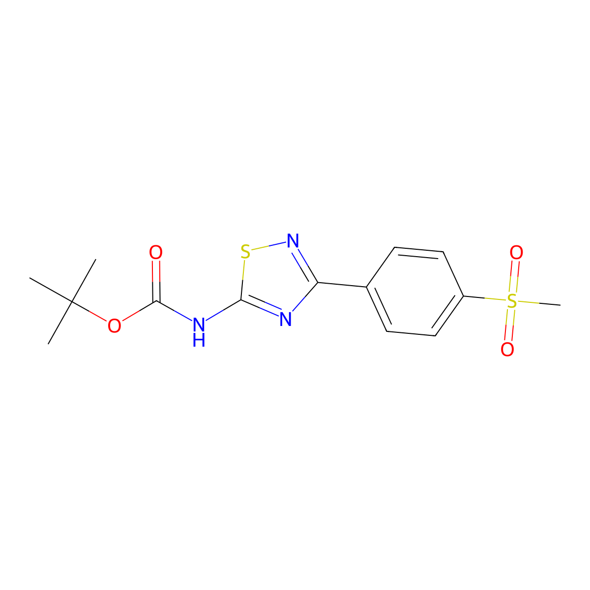 Tert-butyl 3-(4-(methylsulfonyl)phenyl)-1,2,4-thiadiazol-5-ylcarbamate molecular structure, CAS 1101173-95-8