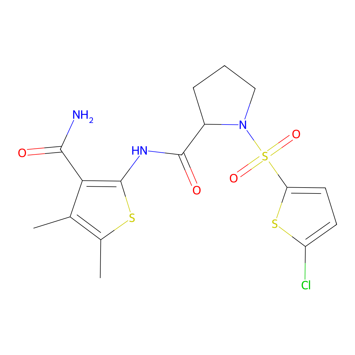 N-(3-carbamoyl-4,5-dimethylthiophen-2-yl)-1-((5-chlorothiophen-2-yl)sulfonyl)pyrrolidine-2-carboxamide molecular structure, CAS 1101176-53-7