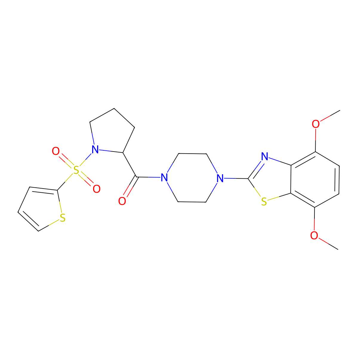 (4-(4,7-Dimethoxybenzo[d]thiazol-2-yl)piperazin-1-yl)(1-(thiophen-2-ylsulfonyl)pyrrolidin-2-yl)methanone molecular structure, CAS 1101177-20-1