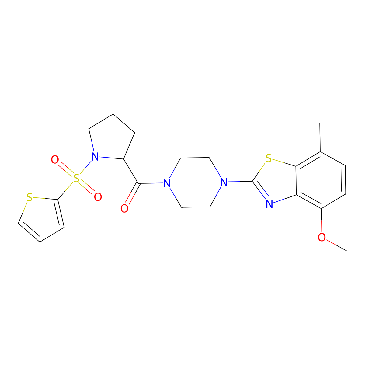 (4-(4-Methoxy-7-methylbenzo[d]thiazol-2-yl)piperazin-1-yl)(1-(thiophen-2-ylsulfonyl)pyrrolidin-2-yl)methanone molecular structure, CAS 1101177-23-4
