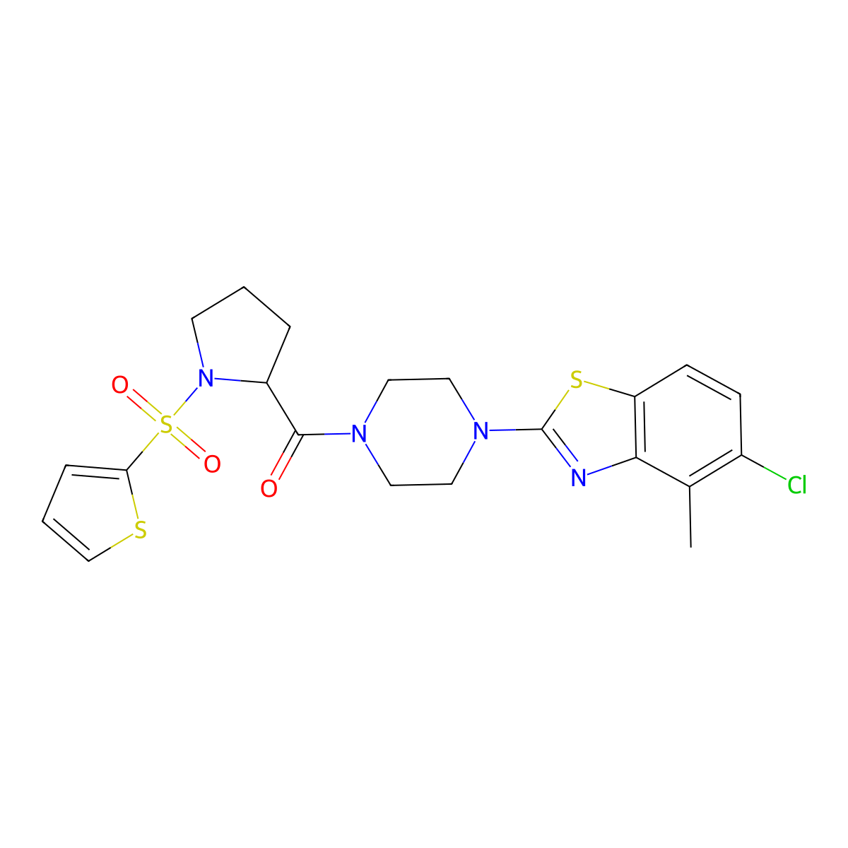 (4-(5-Chloro-4-methylbenzo[d]thiazol-2-yl)piperazin-1-yl)(1-(thiophen-2-ylsulfonyl)pyrrolidin-2-yl)methanone molecular structure, CAS 1101177-25-6