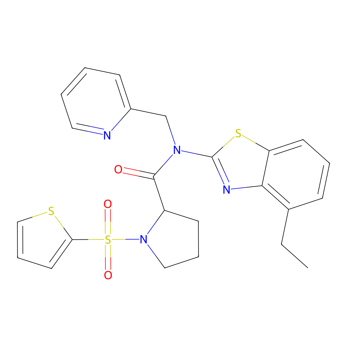 N-(4-ethyl-1,3-benzothiazol-2-yl)-N-[(pyridin-2-yl)methyl]-1-(thiophene-2-sulfonyl)pyrrolidine-2-carboxamide molecular structure, CAS 1101177-29-0