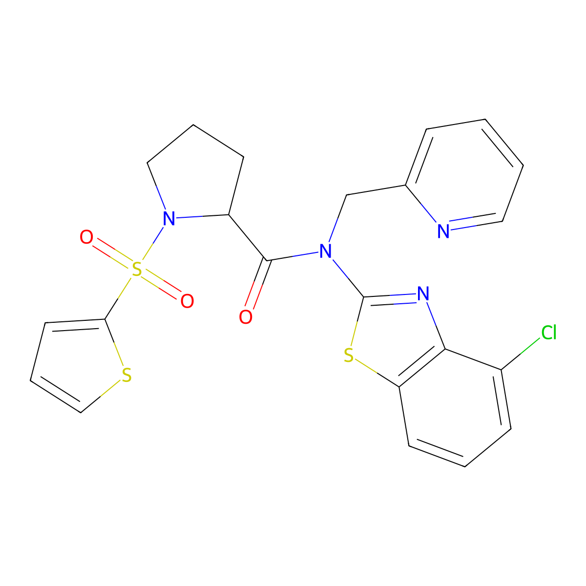 N-(4-chlorobenzo[d]thiazol-2-yl)-N-(pyridin-2-ylmethyl)-1-(thiophen-2-ylsulfonyl)pyrrolidine-2-carboxamide molecular structure, CAS 1101177-31-4