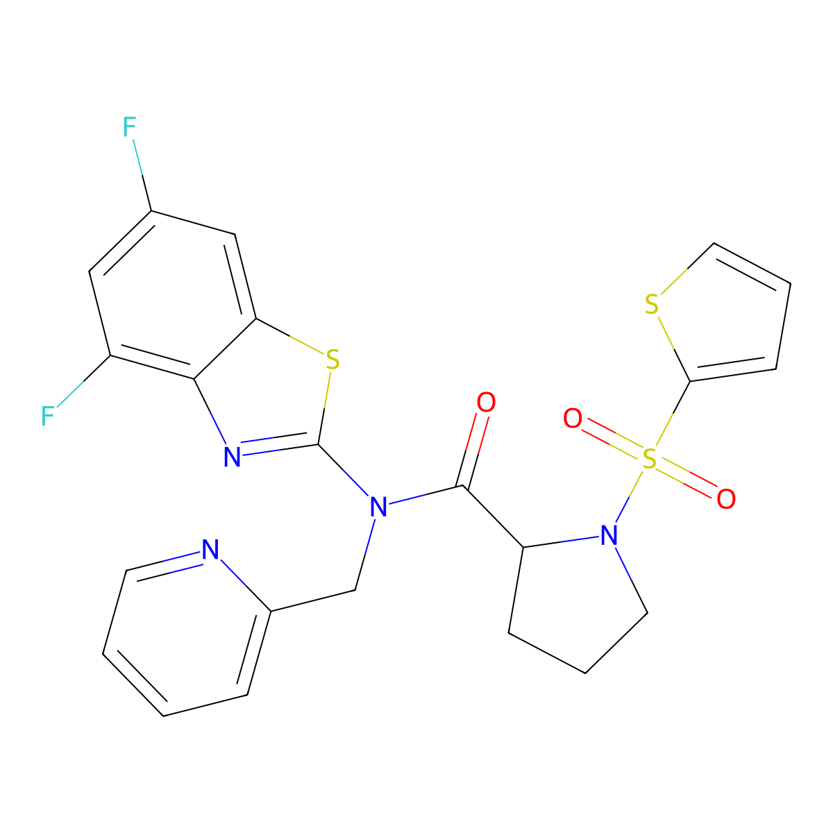 N-(4,6-difluorobenzo[d]thiazol-2-yl)-N-(pyridin-2-ylmethyl)-1-(thiophen-2-ylsulfonyl)pyrrolidine-2-carboxamide molecular structure, CAS 1101177-33-6