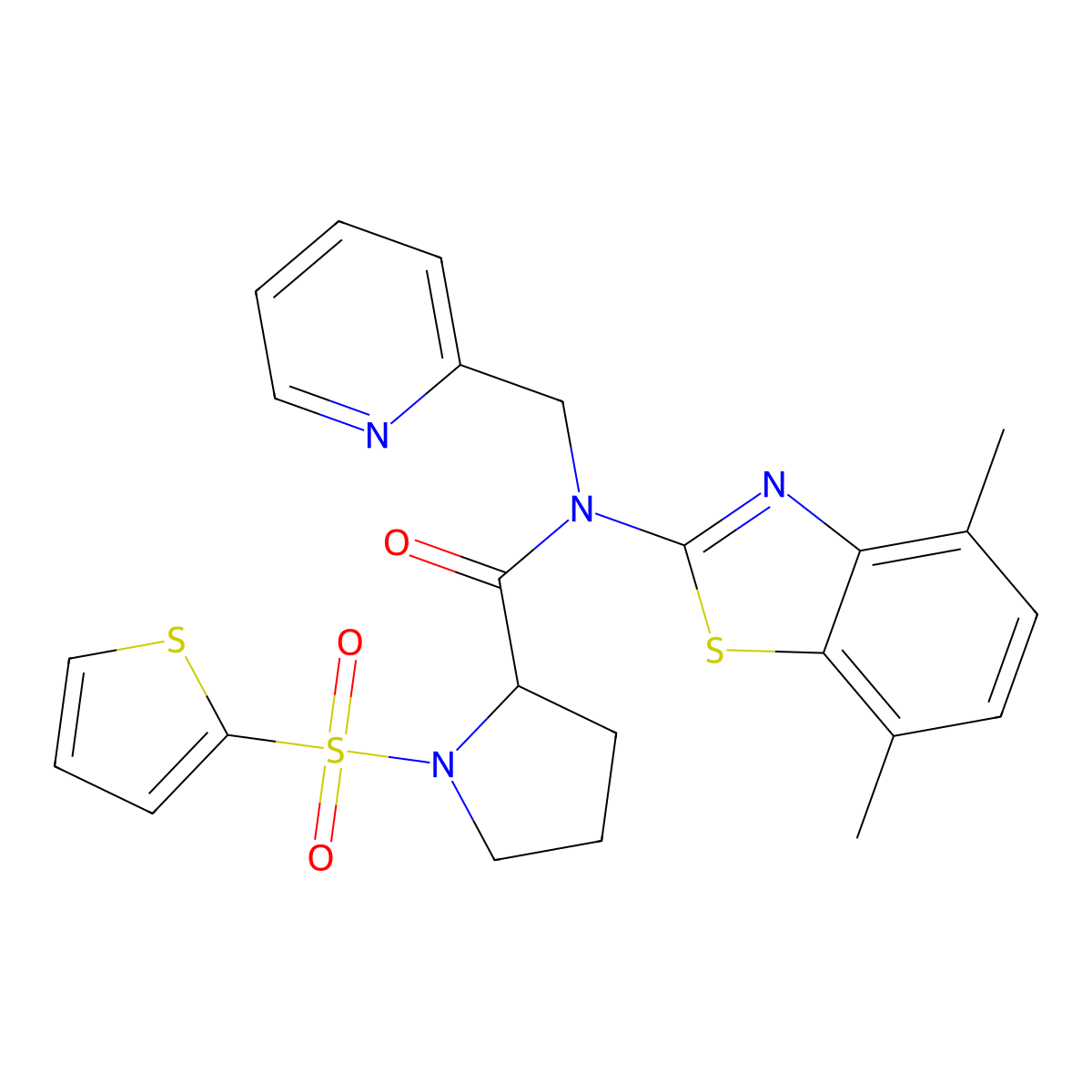 N-(4,7-dimethylbenzo[d]thiazol-2-yl)-N-(pyridin-2-ylmethyl)-1-(thiophen-2-ylsulfonyl)pyrrolidine-2-carboxamide molecular structure, CAS 1101177-34-7