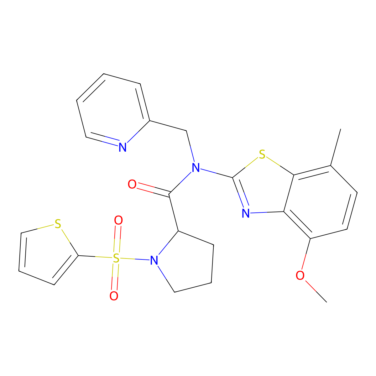 N-(4-methoxy-7-methylbenzo[d]thiazol-2-yl)-N-(pyridin-2-ylmethyl)-1-(thiophen-2-ylsulfonyl)pyrrolidine-2-carboxamide molecular structure, CAS 1101177-81-4