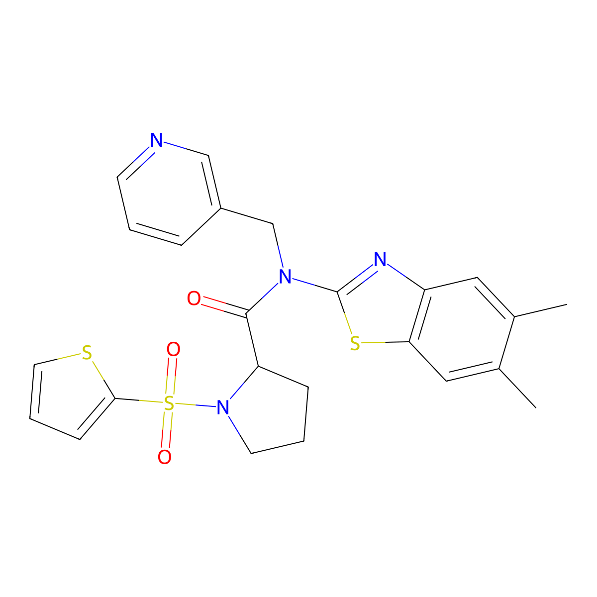 N-(5,6-dimethyl-1,3-benzothiazol-2-yl)-N-[(pyridin-3-yl)methyl]-1-(thiophene-2-sulfonyl)pyrrolidine-2-carboxamide molecular structure, CAS 1101178-14-6