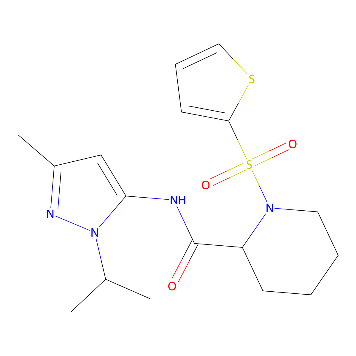 N-(1-isopropyl-3-methyl-1H-pyrazol-5-yl)-1-(thiophen-2-ylsulfonyl)piperidine-2-carboxamide molecular structure, CAS 1101178-98-6
