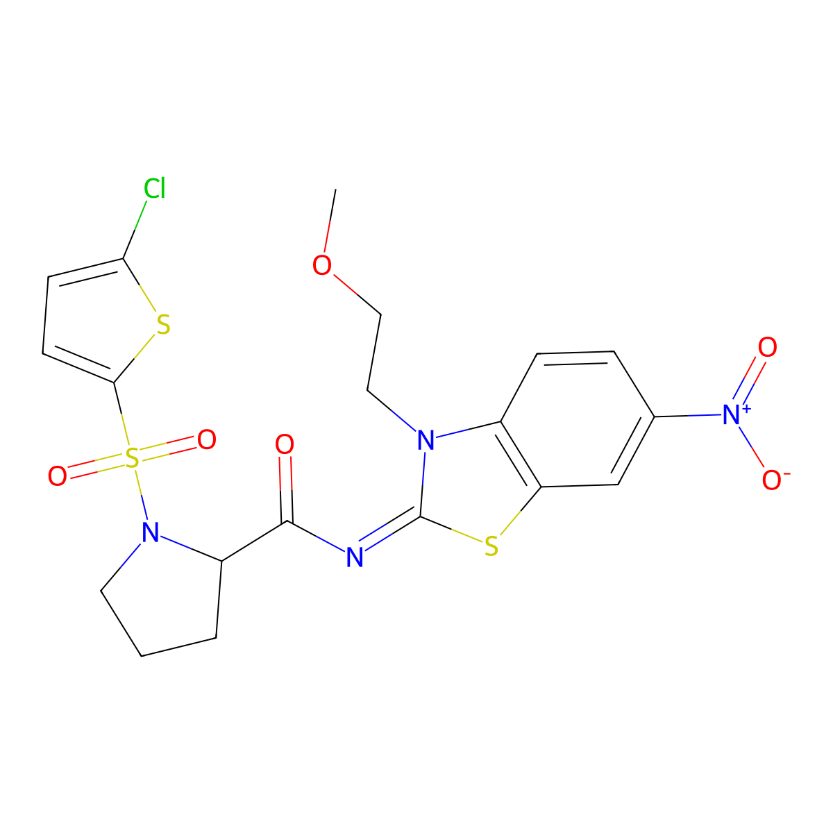 (E)-1-((5-chlorothiophen-2-yl)sulfonyl)-N-(3-(2-methoxyethyl)-6-nitrobenzo[d]thiazol-2(3H)-ylidene)pyrrolidine-2-carboxamide molecular structure, CAS 1101179-94-5