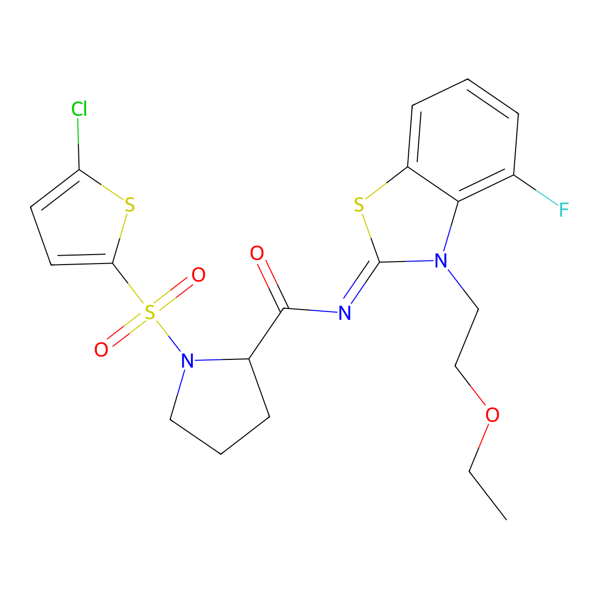 (E)-1-((5-chlorothiophen-2-yl)sulfonyl)-N-(3-(2-ethoxyethyl)-4-fluorobenzo[d]thiazol-2(3H)-ylidene)pyrrolidine-2-carboxamide molecular structure, CAS 1101180-22-6
