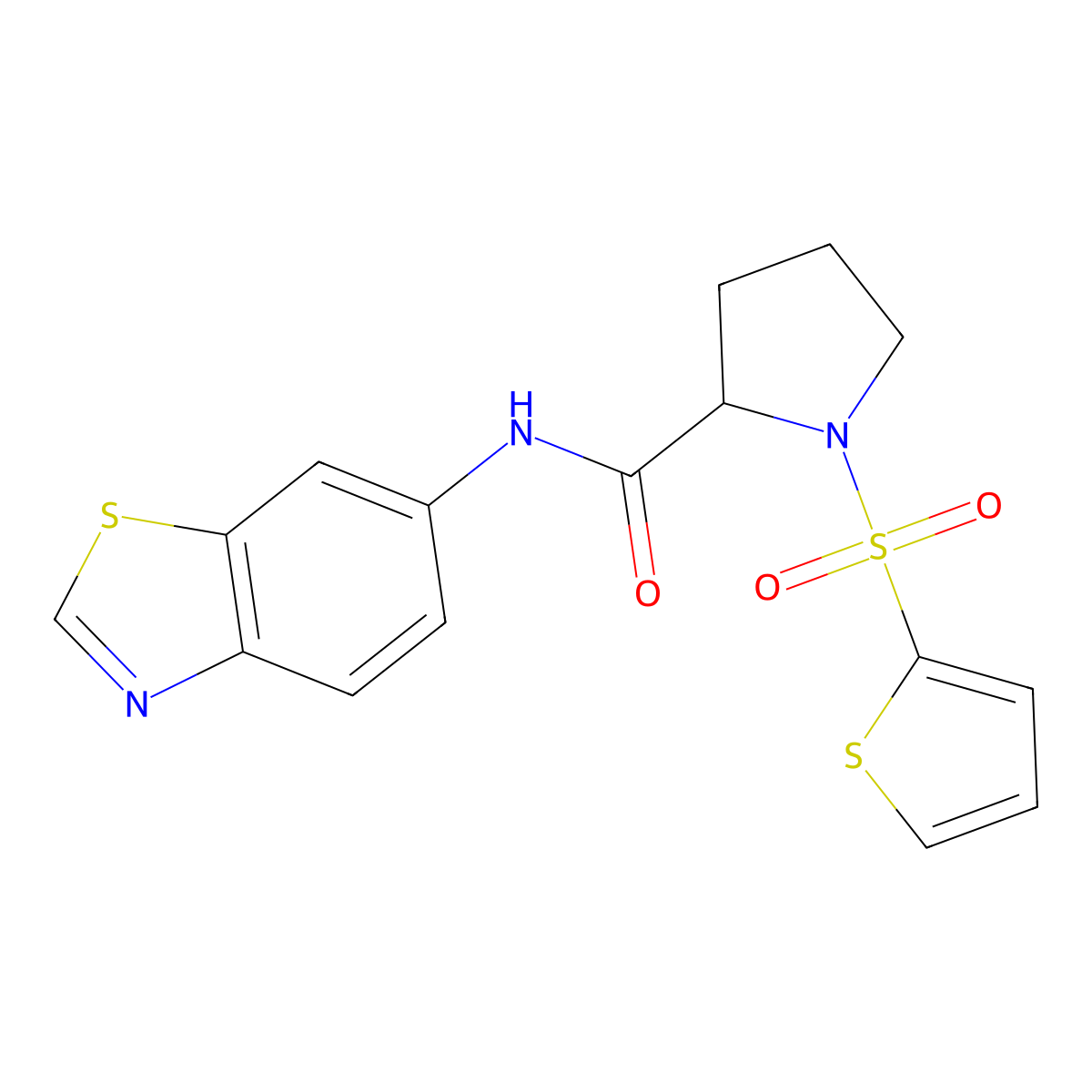 N-(benzo[d]thiazol-6-yl)-1-(thiophen-2-ylsulfonyl)pyrrolidine-2-carboxamide molecular structure, CAS 1101182-78-8