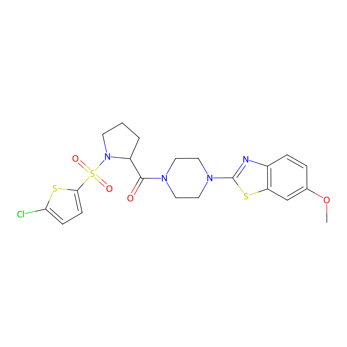 (1-((5-Chlorothiophen-2-yl)sulfonyl)pyrrolidin-2-yl)(4-(6-methoxybenzo[d]thiazol-2-yl)piperazin-1-yl)methanone molecular structure, CAS 1101187-33-0