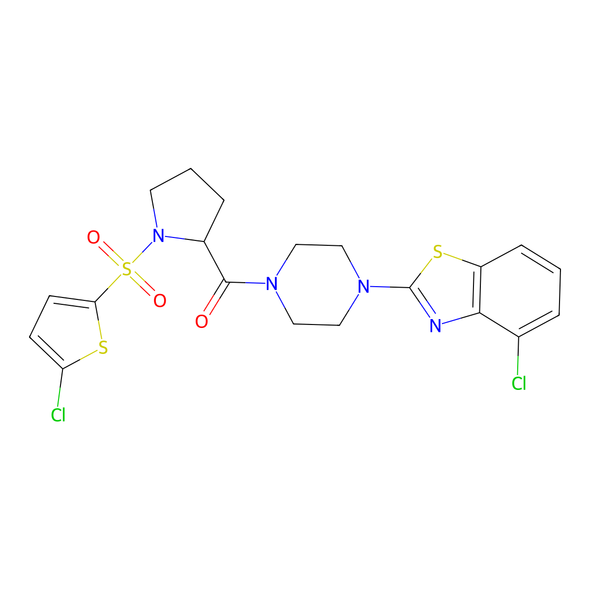 (4-(4-Chlorobenzo[d]thiazol-2-yl)piperazin-1-yl)(1-((5-chlorothiophen-2-yl)sulfonyl)pyrrolidin-2-yl)methanone molecular structure, CAS 1101187-53-4