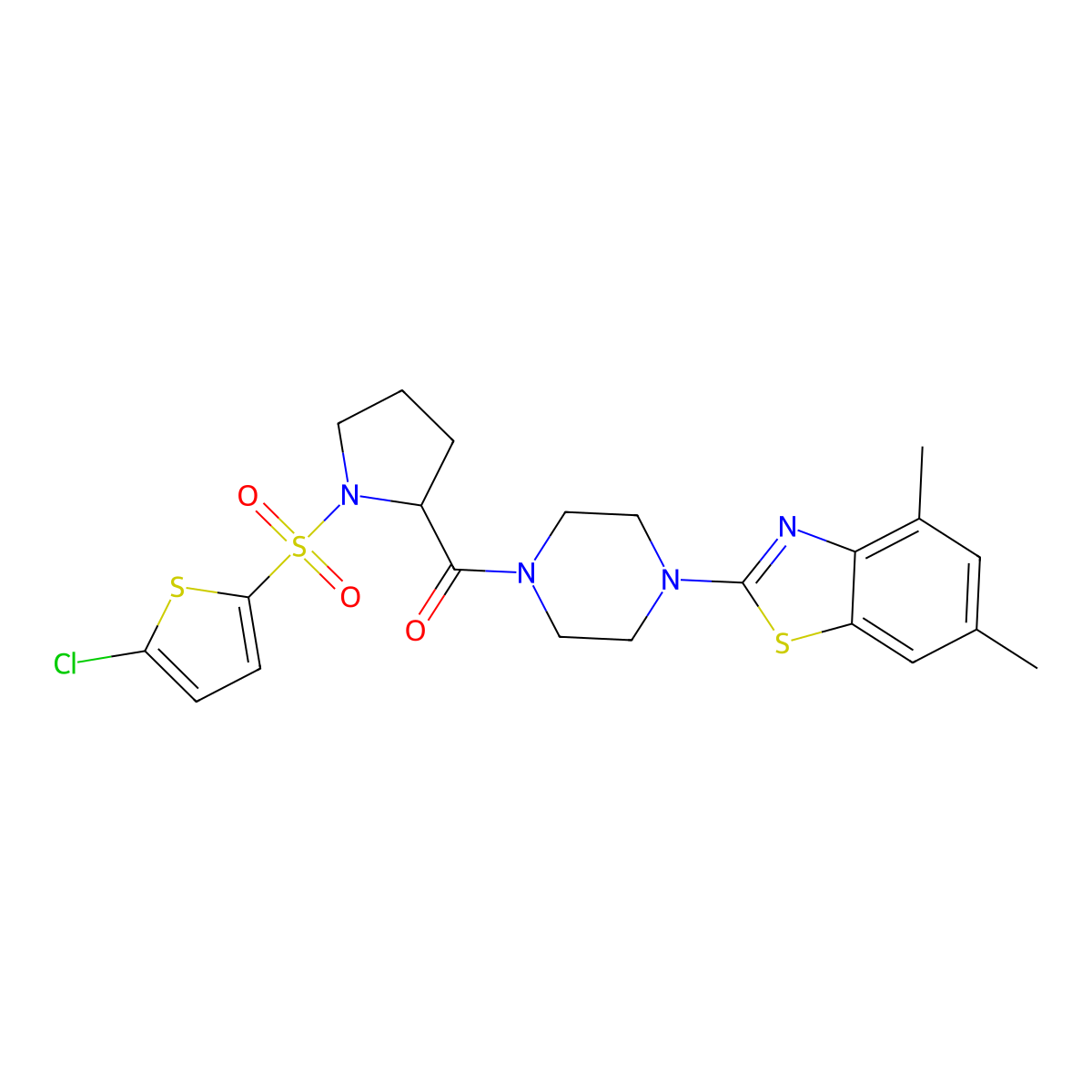 (1-((5-Chlorothiophen-2-yl)sulfonyl)pyrrolidin-2-yl)(4-(4,6-dimethylbenzo[d]thiazol-2-yl)piperazin-1-yl)methanone molecular structure, CAS 1101187-56-7