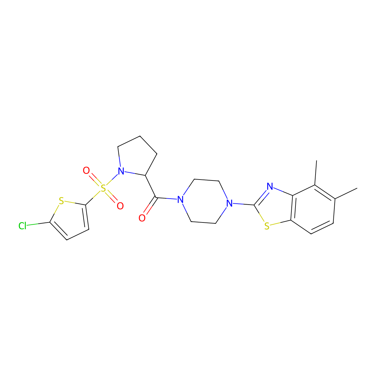 (1-((5-Chlorothiophen-2-yl)sulfonyl)pyrrolidin-2-yl)(4-(4,5-dimethylbenzo[d]thiazol-2-yl)piperazin-1-yl)methanone molecular structure, CAS 1101187-59-0