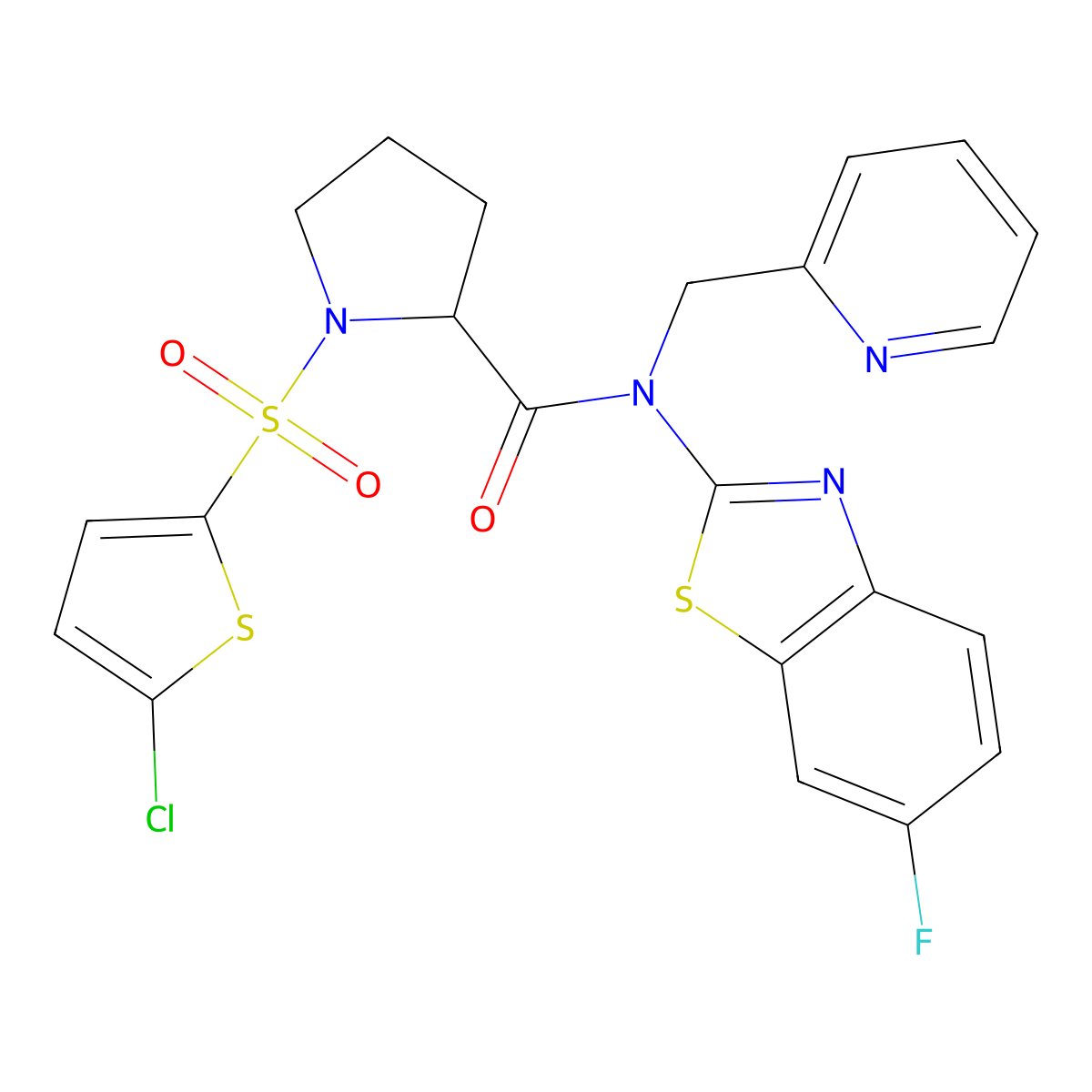 1-((5-chlorothiophen-2-yl)sulfonyl)-N-(6-fluorobenzo[d]thiazol-2-yl)-N-(pyridin-2-ylmethyl)pyrrolidine-2-carboxamide molecular structure, CAS 1101187-62-5