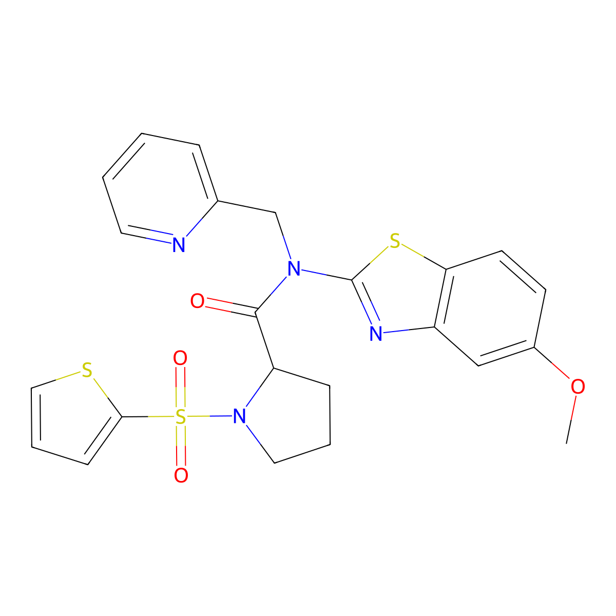 N-(5-methoxybenzo[d]thiazol-2-yl)-N-(pyridin-2-ylmethyl)-1-(thiophen-2-ylsulfonyl)pyrrolidine-2-carboxamide molecular structure, CAS 1101187-95-4