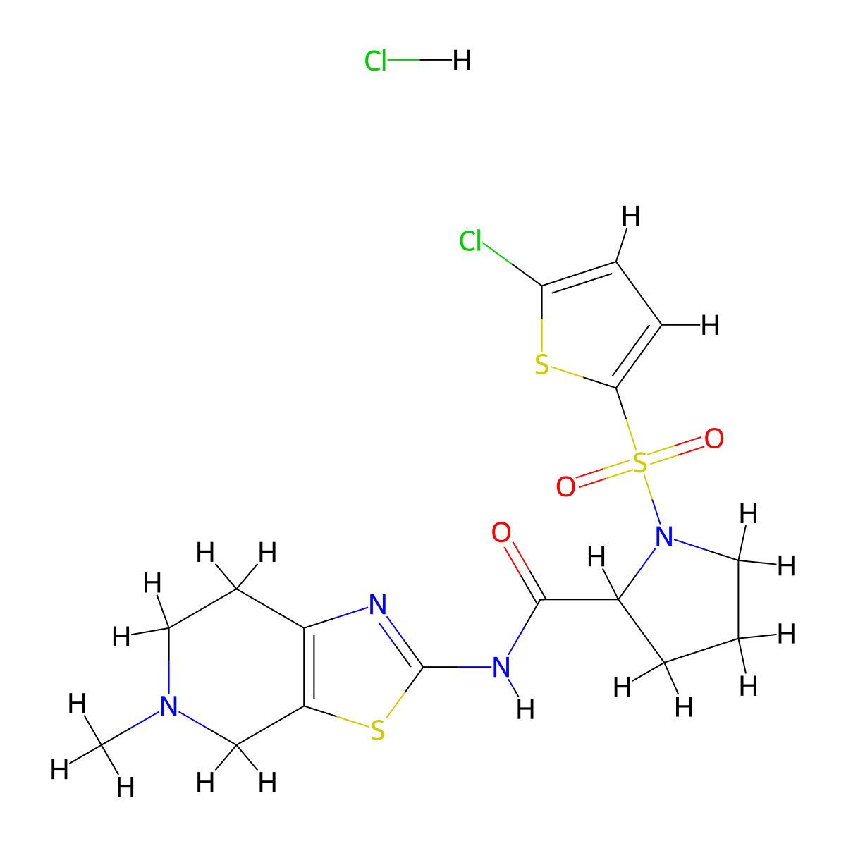 1-((5-chlorothiophen-2-yl)sulfonyl)-N-(5-methyl-4,5,6,7-tetrahydrothiazolo[5,4-c]pyridin-2-yl)pyrrolidine-2-carboxamide hydrochloride molecular structure, CAS 1101195-78-1