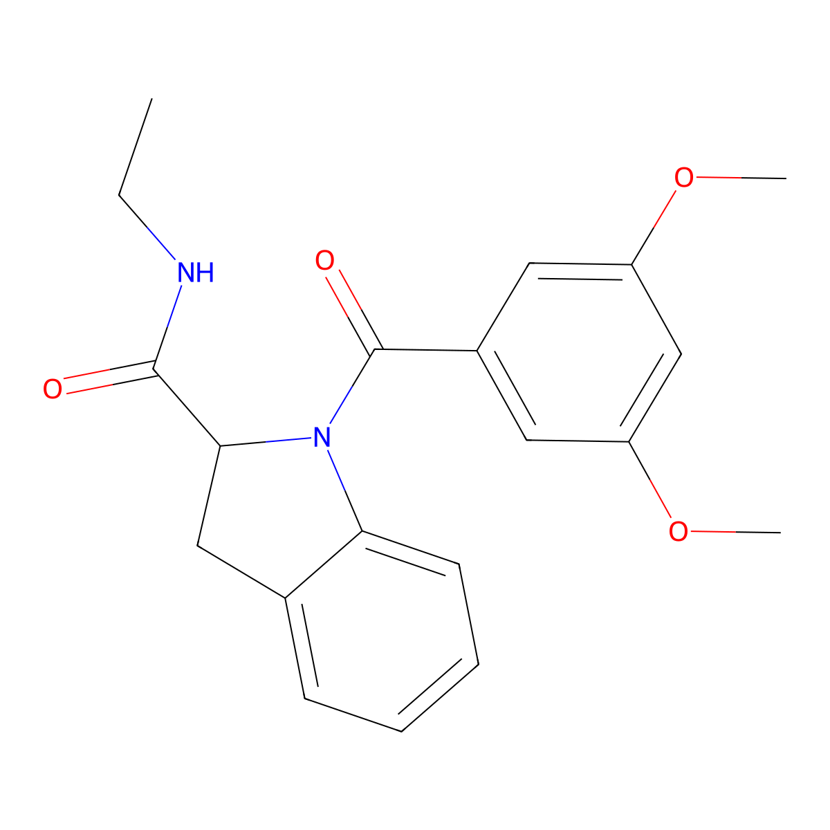 1-(3,5-dimethoxybenzoyl)-N-ethylindoline-2-carboxamide molecular structure, CAS 1101204-37-8