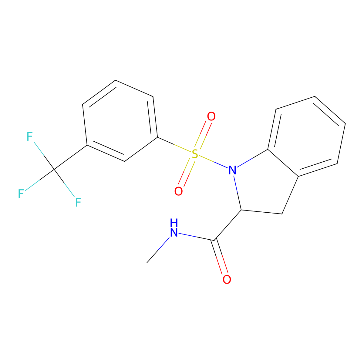 N-methyl-1-((3-(trifluoromethyl)phenyl)sulfonyl)indoline-2-carboxamide molecular structure, CAS 1101205-65-5