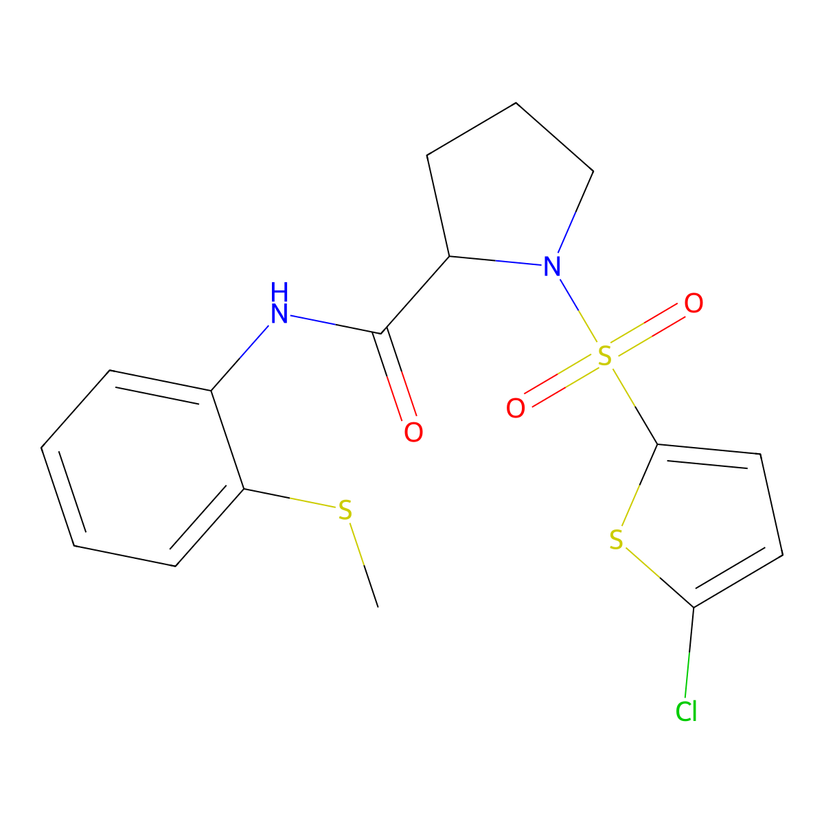 1-((5-chlorothiophen-2-yl)sulfonyl)-N-(2-(methylthio)phenyl)pyrrolidine-2-carboxamide molecular structure, CAS 1101206-40-9