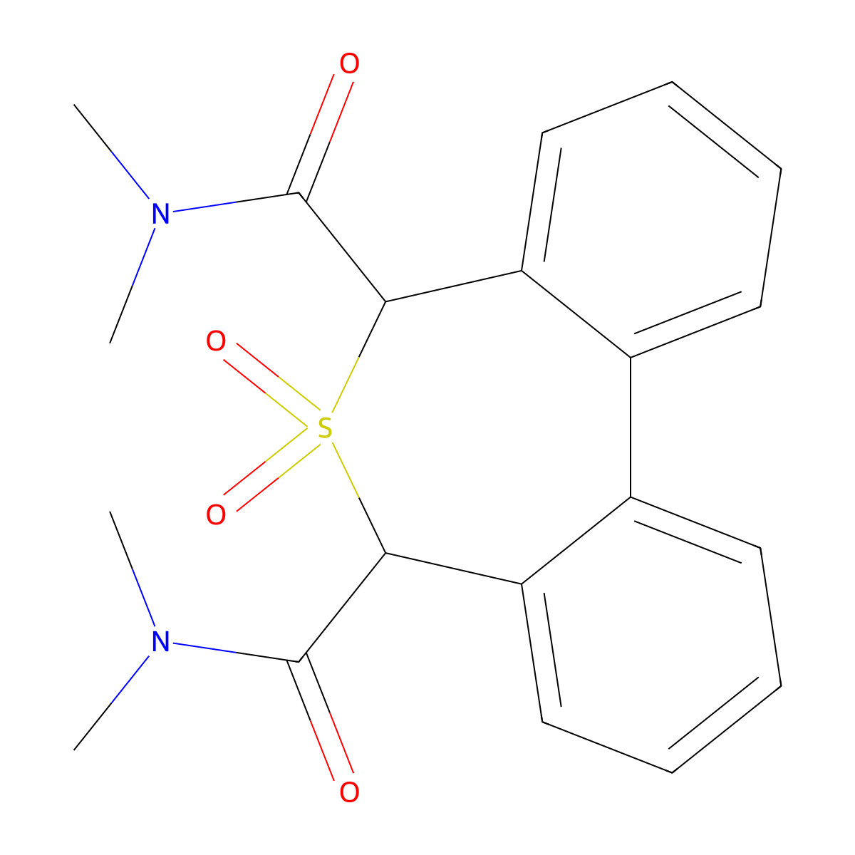 Dibenzo(c,e)thiepin-5,7-dicarboxamide, 5,7-dihydro-N,N,N',N'-tetramethyl-, 6,6-dioxide molecular structure, CAS 110129-25-4