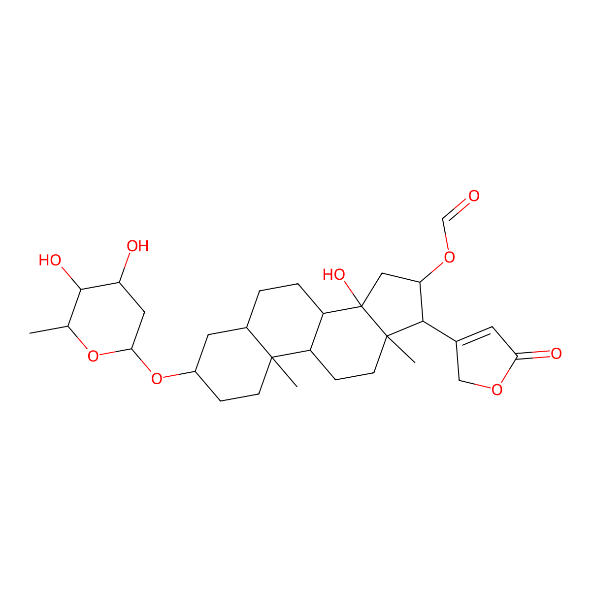 3-((2,6-Dideoxyhexopyranosyl)oxy)-16-(formyloxy)-14-hydroxycard-20(22)-enolide molecular structure, CAS 11014-58-7