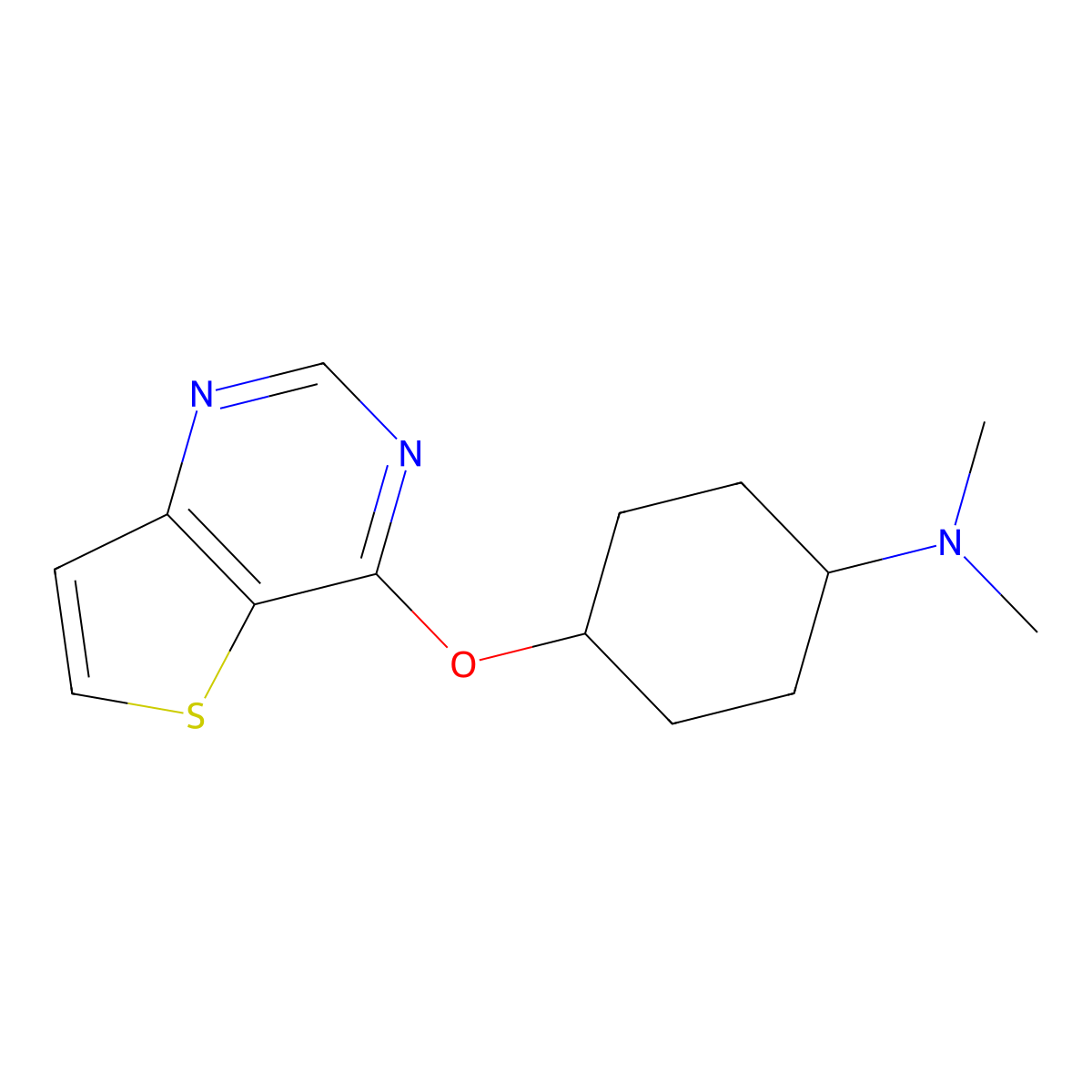 N,N-dimethyl-4-{thieno[3,2-d]pyrimidin-4-yloxy}cyclohexan-1-amine molecular structure, CAS 1101431-11-1