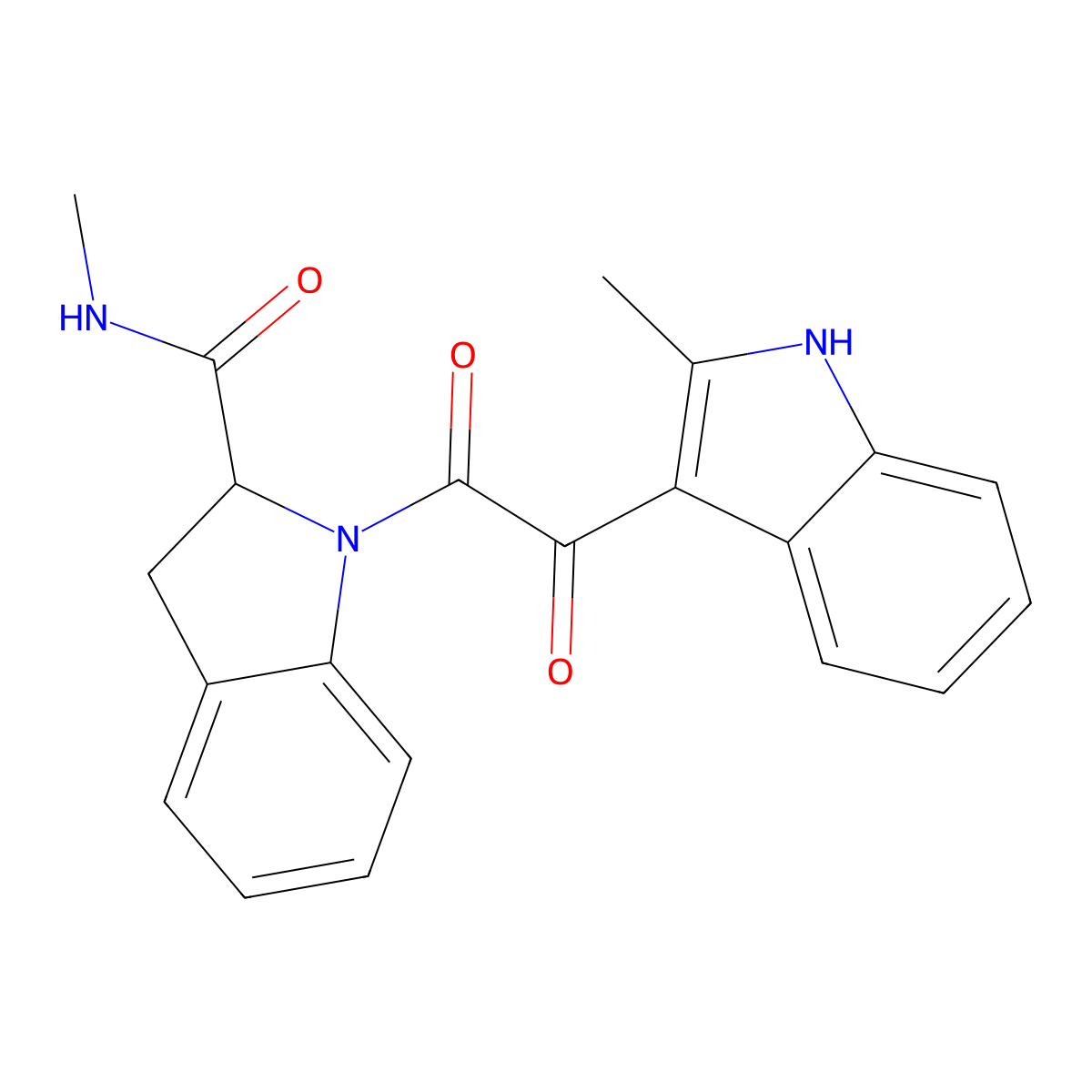 N-methyl-1-(2-(2-methyl-1H-indol-3-yl)-2-oxoacetyl)indoline-2-carboxamide molecular structure, CAS 1101639-99-9