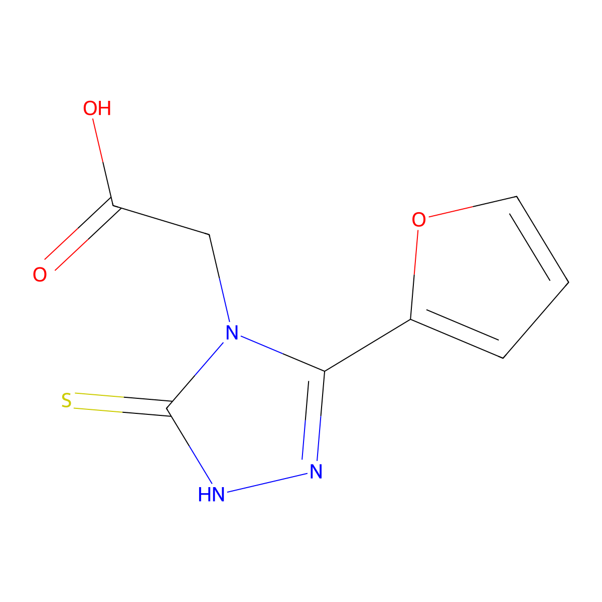 (3-Furan-2-yl-5-thioxo-1,5-dihydro-[1,2,4]triazol-4-yl)-acetic acid molecular structure, CAS 110167-66-3