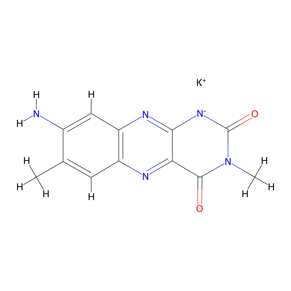 potassium 8-amino-3,7-dimethyl-2,4-dioxo-3,4-dihydro-2H-benzo[g]pteridin-1-ide molecular structure, CAS 1101734-70-6
