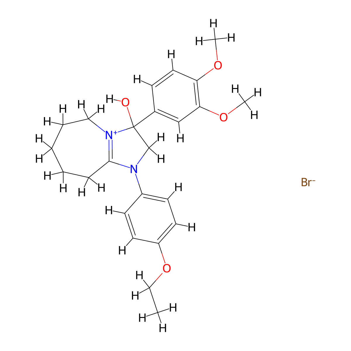 3-(3,4-dimethoxyphenyl)-1-(4-ethoxyphenyl)-3-hydroxy-2H,3H,5H,6H,7H,8H,9H-1lambda5-imidazo[1,2-a]azepin-1-ylium bromide molecular structure, CAS 1101743-68-3