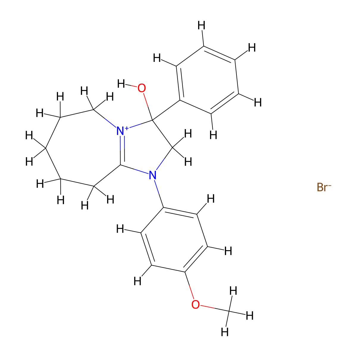 3-hydroxy-1-(4-methoxyphenyl)-3-phenyl-3,5,6,7,8,9-hexahydro-2H-imidazo[1,2-a]azepin-1-ium bromide molecular structure, CAS 1101743-72-9