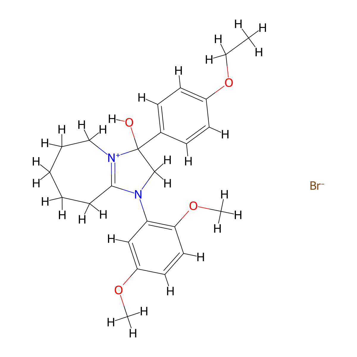 1-(2,5-dimethoxyphenyl)-3-(4-ethoxyphenyl)-3-hydroxy-3,5,6,7,8,9-hexahydro-2H-imidazo[1,2-a]azepin-1-ium bromide molecular structure, CAS 1101743-87-6